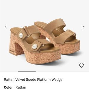 Jimmy Choo Rattan Velvet Suede Platform Wedge Sandals